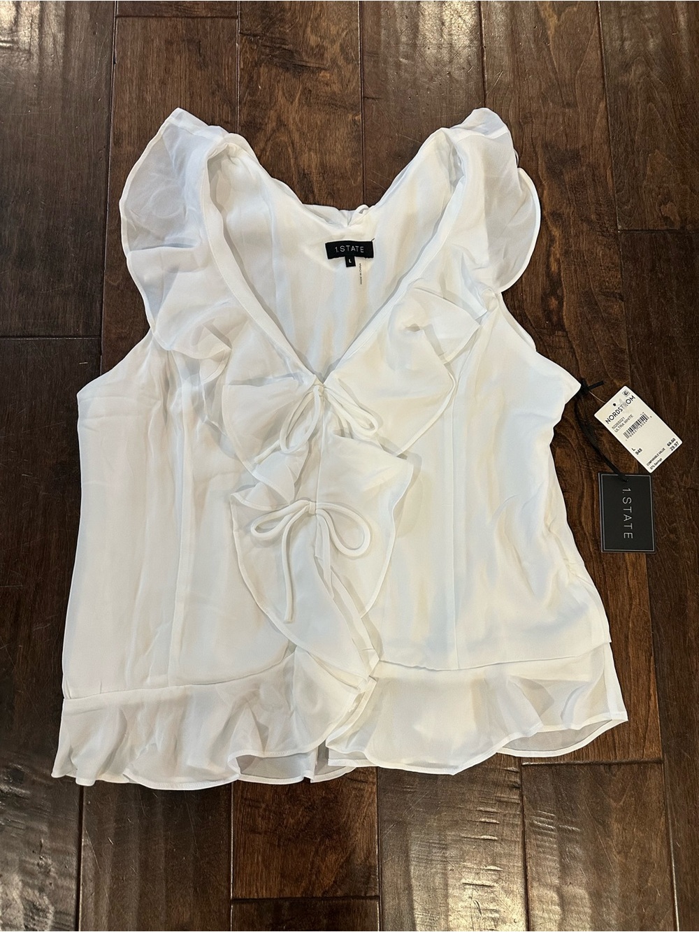 1. State White Ruffle V-Neck Tie-Front Camisole